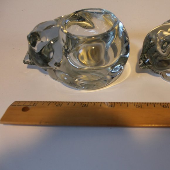 Two Vintage Sleeping Cat votive holders Clear crystal Indiana glass - Picture 1 of 5